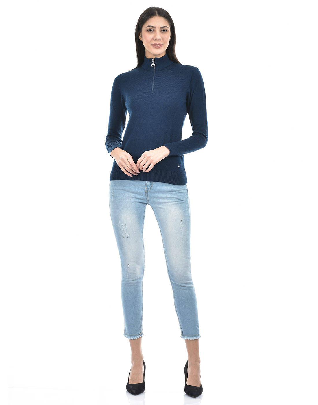 Numero Uno Women Solid Blue Sweater